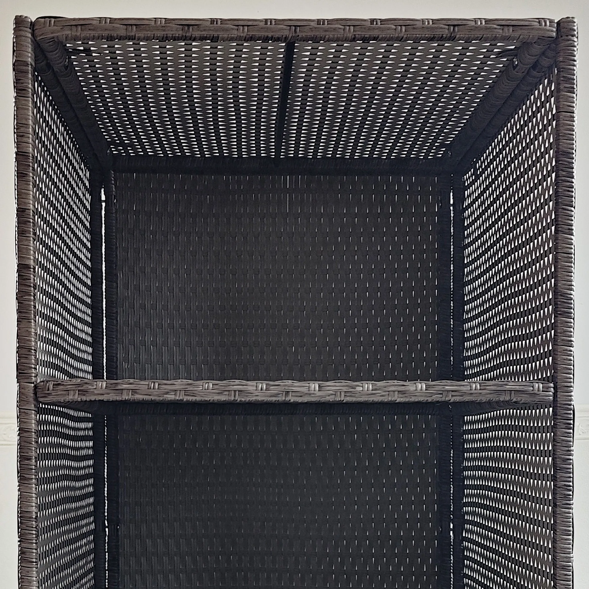 Waterproof PE Plastic Rattan Poolside Towel Storage, 2 Shelves, 1 Basket Drawer, Mixed Gray