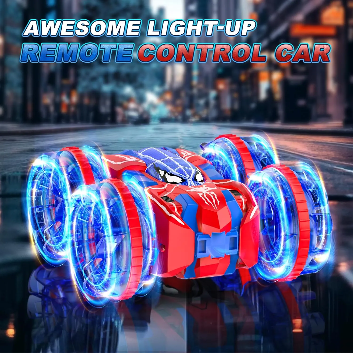 Waterproof Remote Control Car，4WD Amphibious 2.4 GHz RC Car Remote Control Boat，360°Rotation RC Stunt with LED Lights，Boys Girls Gifts All Terrain Water Beach Pool Toy