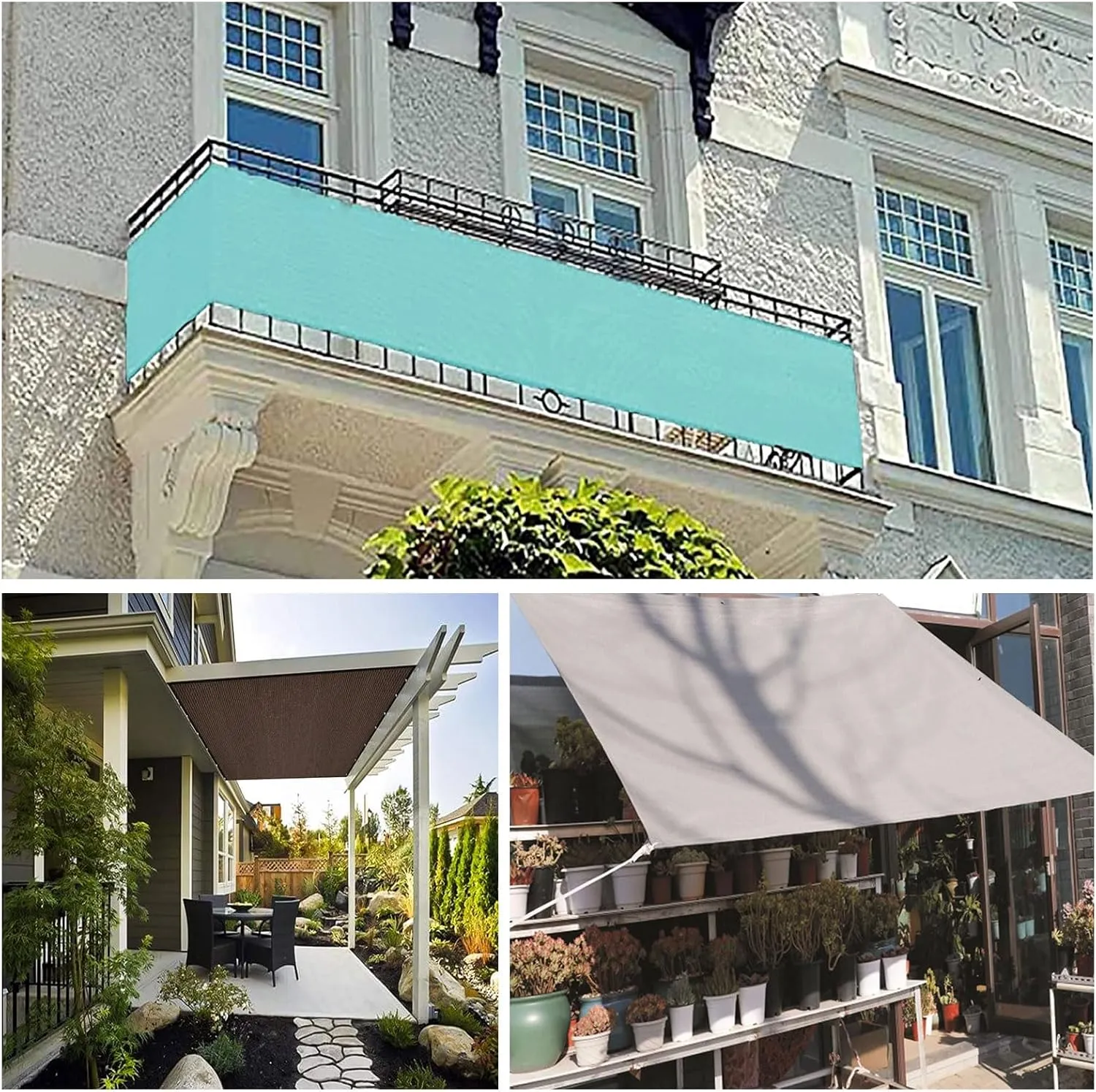 Waterproof Sun Shade Rectangle Sail,Outdoor Garden Patio Awning Canopy 2.5 x 10 m Sun and Wind Protection Shade Cover Grey Color