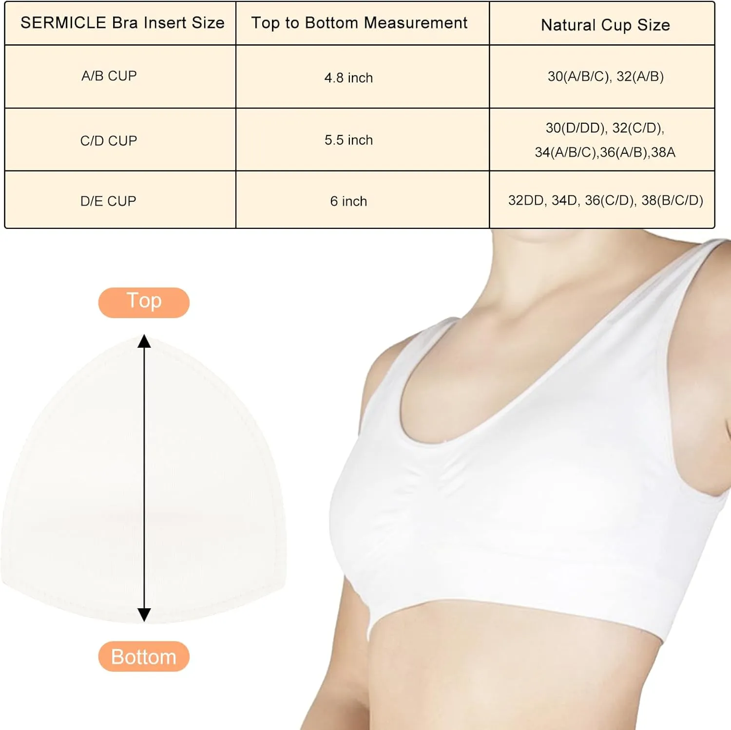 Waterproof Swimsuit Bra Inserts Pads 3 Pairs Removable Bathing Suit Insert Bikini Push up Inserts A/B or C/D,D/E Cup