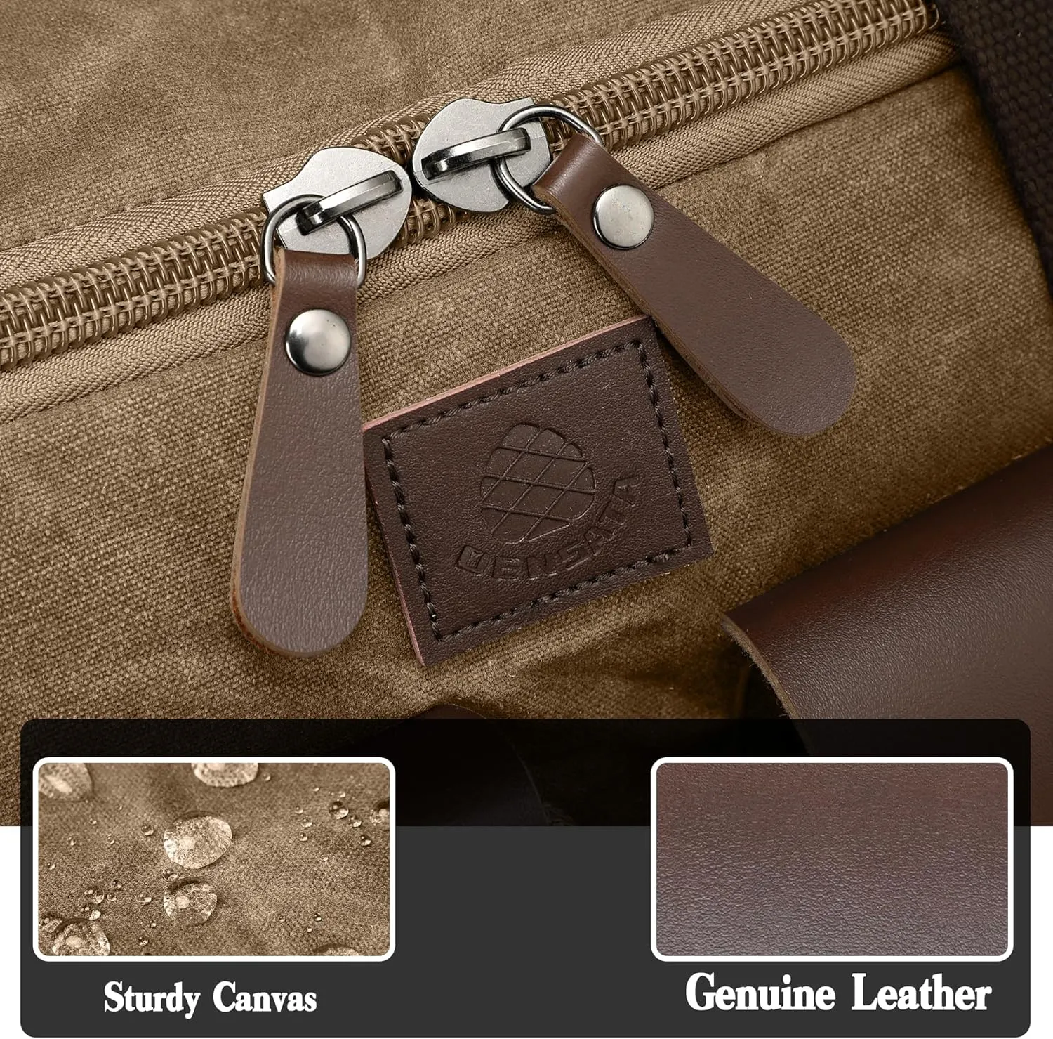 Waxed Canvas Duffle Bag for Men 60L Travel Duffel Bags Expandable Genuine Leather Duffel Overnight Weekender Carry On Bag Two Zipper Pockets Travel Bag (Vintage Brown, X Large-60L)