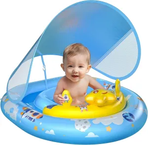WayEee Baby Pool Float with UPF50  Canopy - Inflatable Swim Float, Adjustable Safety Seat, Toy Play Console, Sun Protection for Baby 6-36 Months, Infant, Todder Summer Gift, Pool, Bathtub, Beach