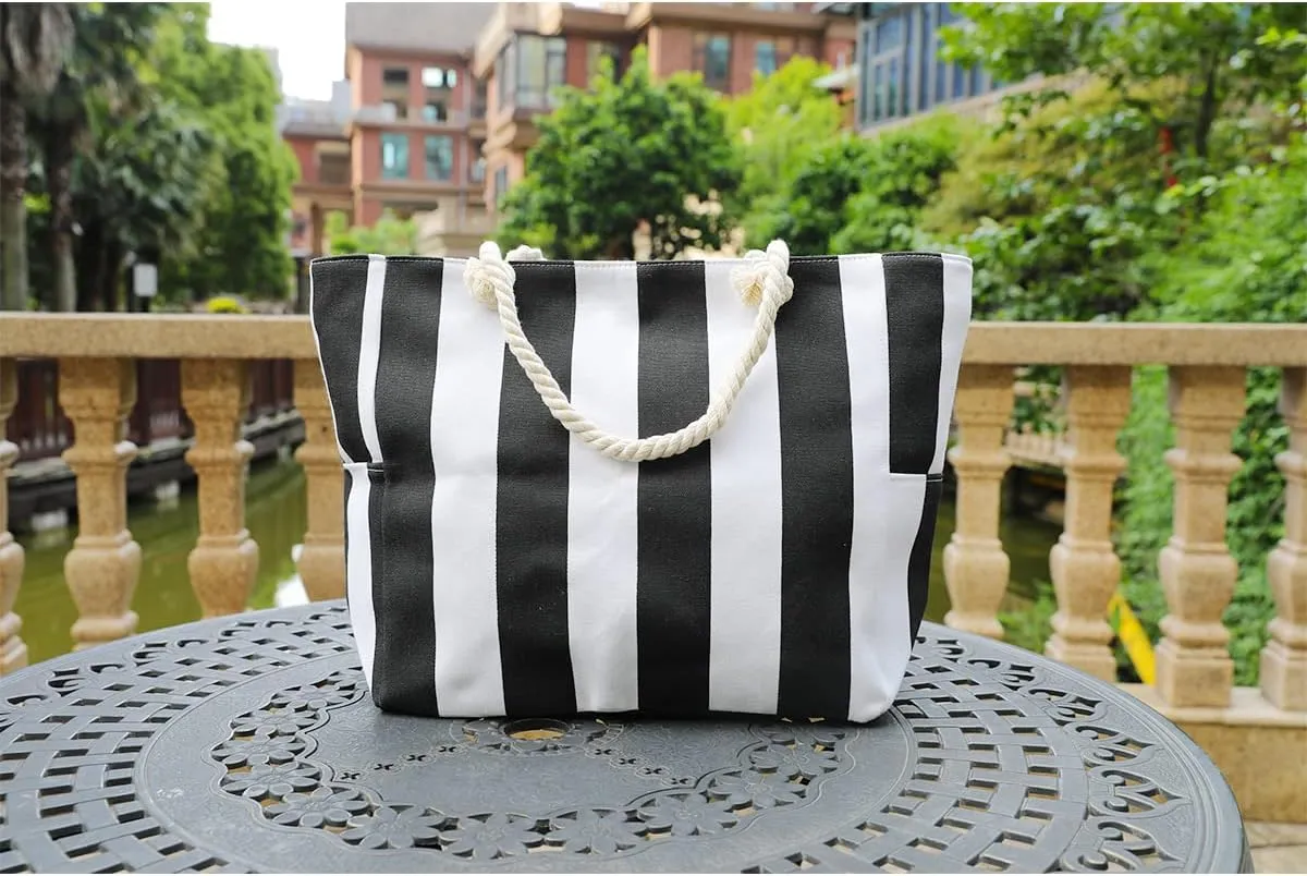We We Large Beach Tote bag for Women Canvas Straw Tavel Tote Bag Waterproof Shoulder Bag Handbag for Gym Swim