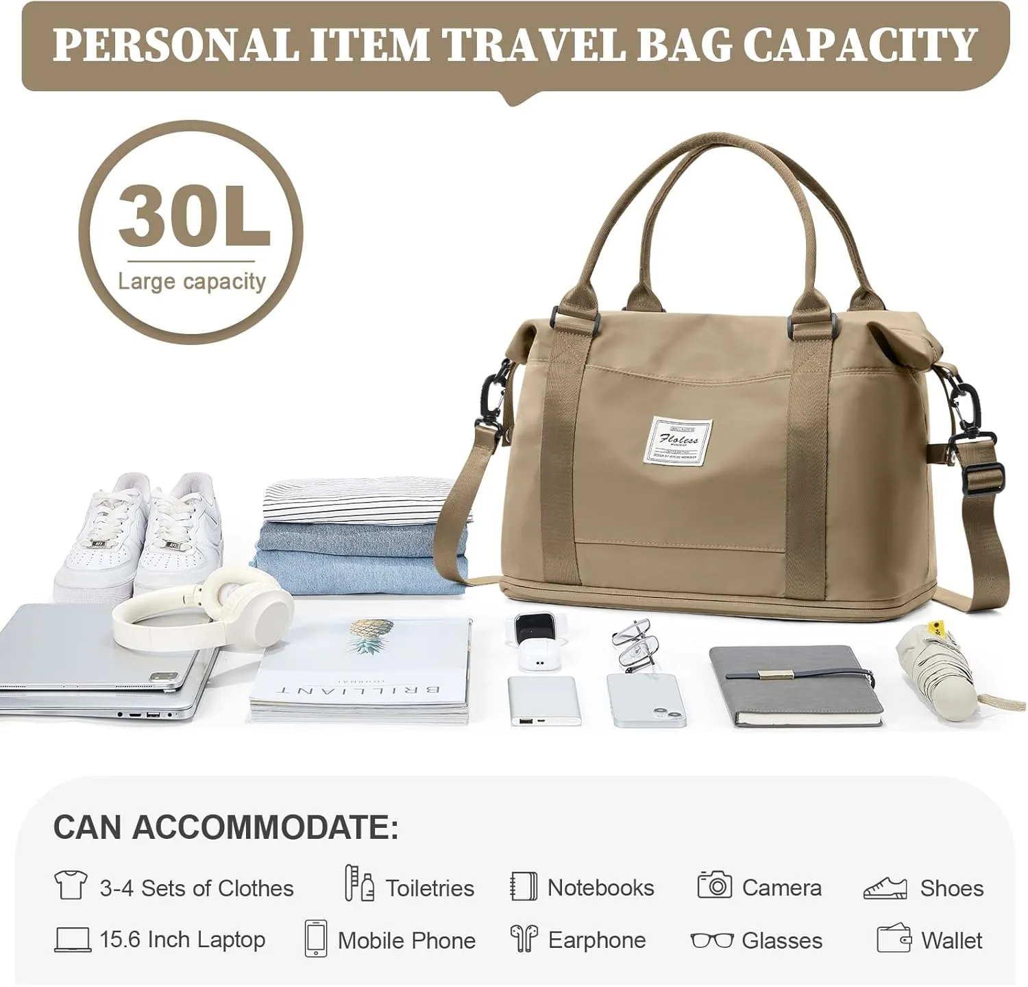 Weekender Bags for Women,Personal Item Travel Bag,Overnight Travel Duffel Bag with Expandable Shoes Compartment & Wet Pocket