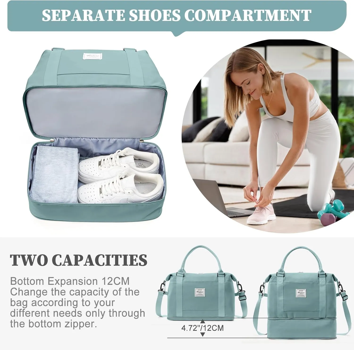 Weekender Bags for Women,Personal Item Travel Bag,Overnight Travel Duffel Bag with Expandable Shoes Compartment & Wet Pocket