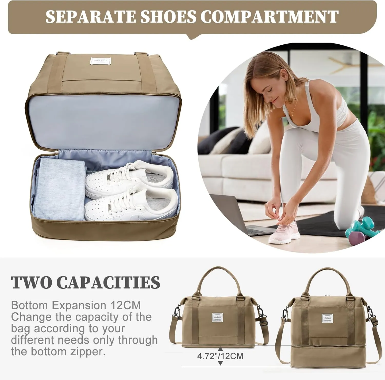 Weekender Bags for Women,Personal Item Travel Bag,Overnight Travel Duffel Bag with Expandable Shoes Compartment & Wet Pocket
