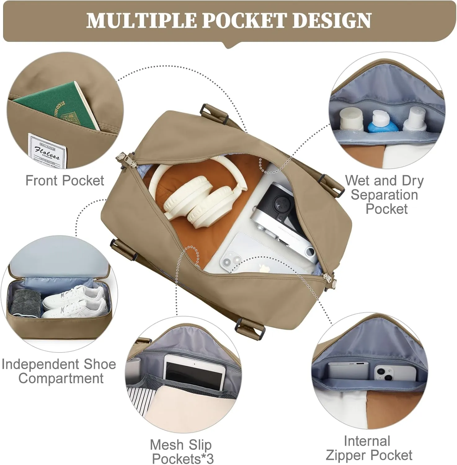Weekender Bags for Women,Personal Item Travel Bag,Overnight Travel Duffel Bag with Expandable Shoes Compartment & Wet Pocket
