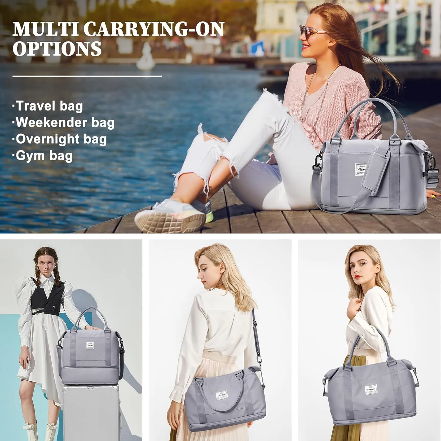 Weekender Bags for Women,Personal Item Travel Bag,Overnight Travel Duffel Bag with Expandable Shoes Compartment & Wet Pocket