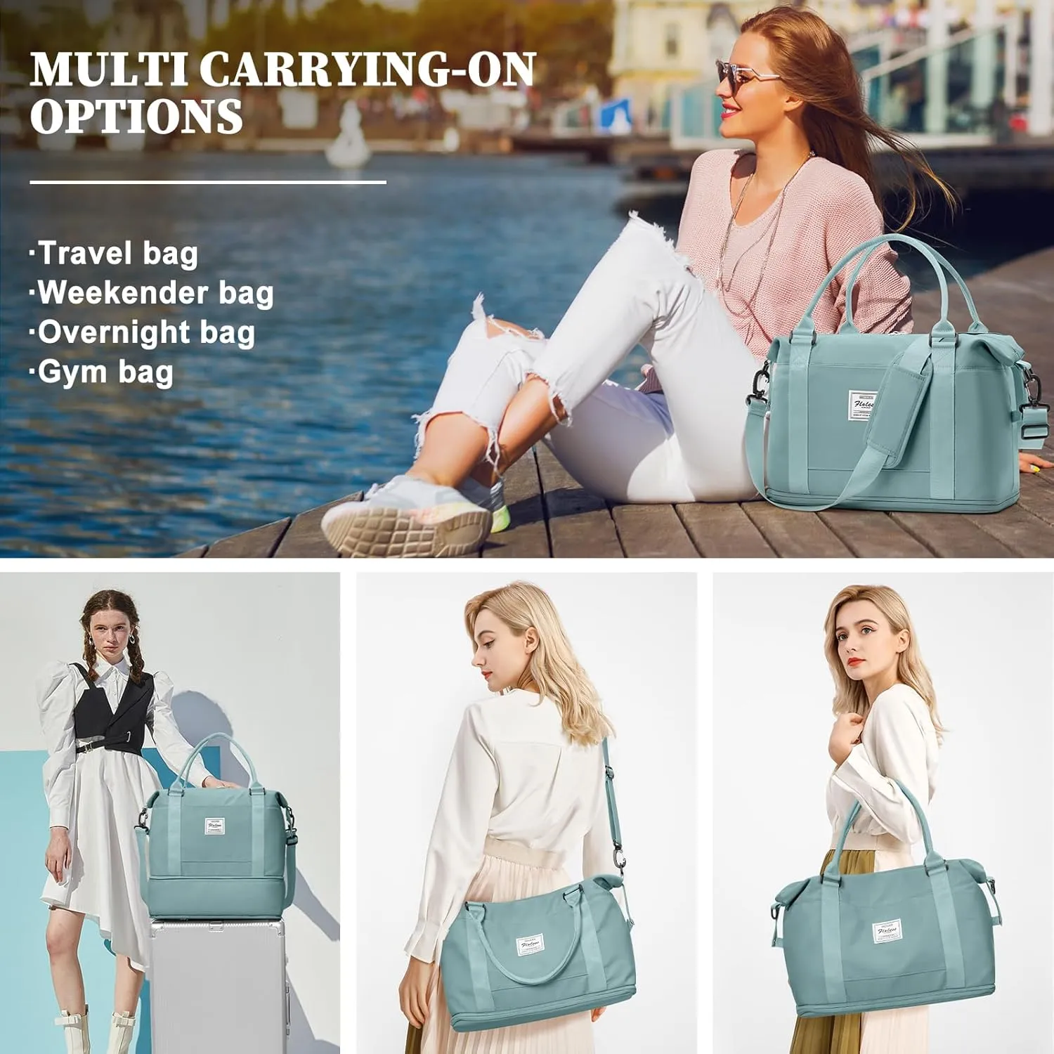 Weekender Bags for Women,Personal Item Travel Bag,Overnight Travel Duffel Bag with Expandable Shoes Compartment & Wet Pocket