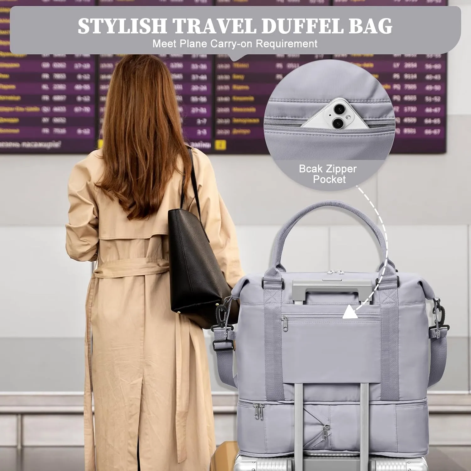 Weekender Bags for Women,Personal Item Travel Bag,Overnight Travel Duffel Bag with Expandable Shoes Compartment & Wet Pocket