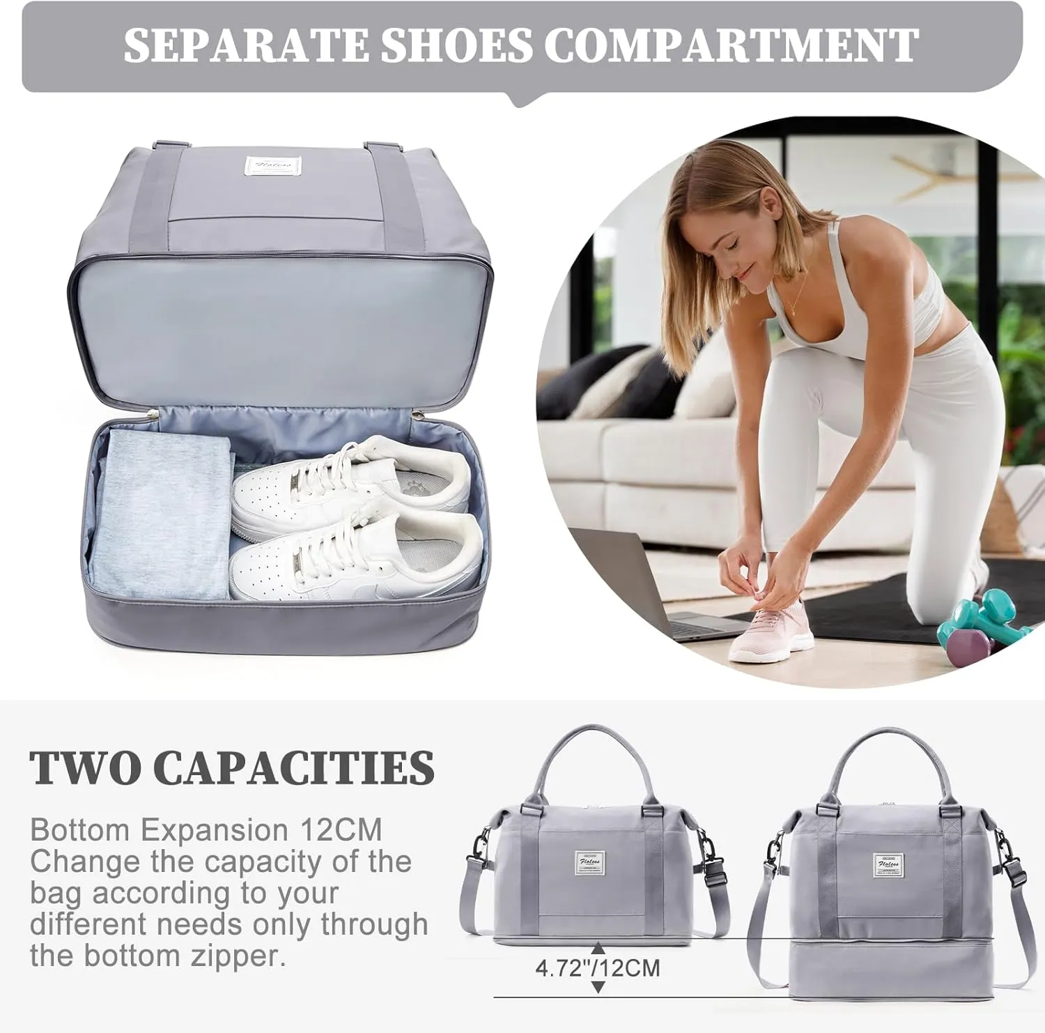 Weekender Bags for Women,Personal Item Travel Bag,Overnight Travel Duffel Bag with Expandable Shoes Compartment & Wet Pocket