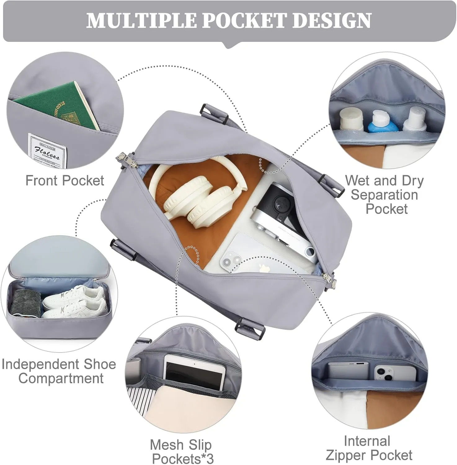 Weekender Bags for Women,Personal Item Travel Bag,Overnight Travel Duffel Bag with Expandable Shoes Compartment & Wet Pocket