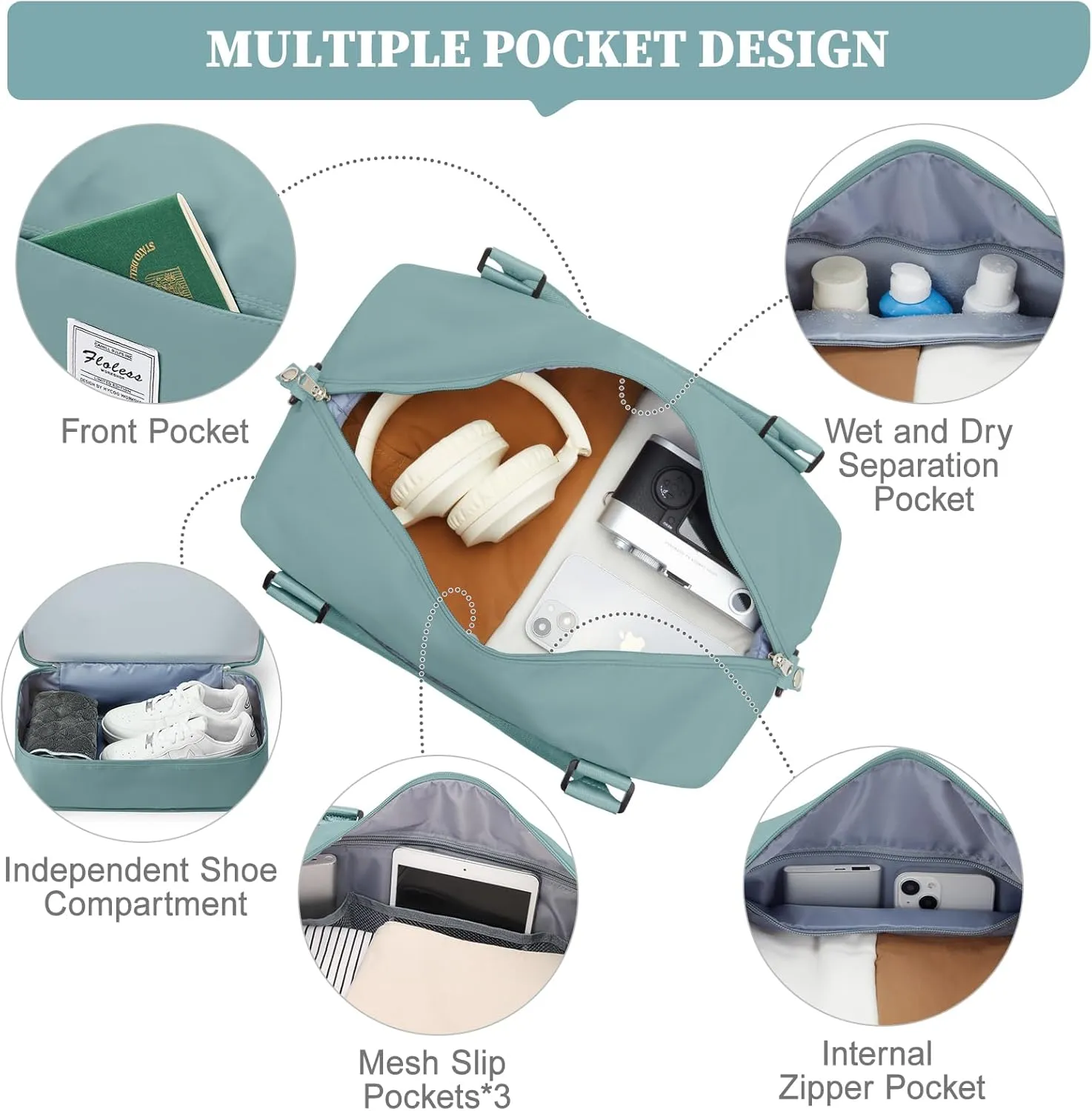 Weekender Bags for Women,Personal Item Travel Bag,Overnight Travel Duffel Bag with Expandable Shoes Compartment & Wet Pocket