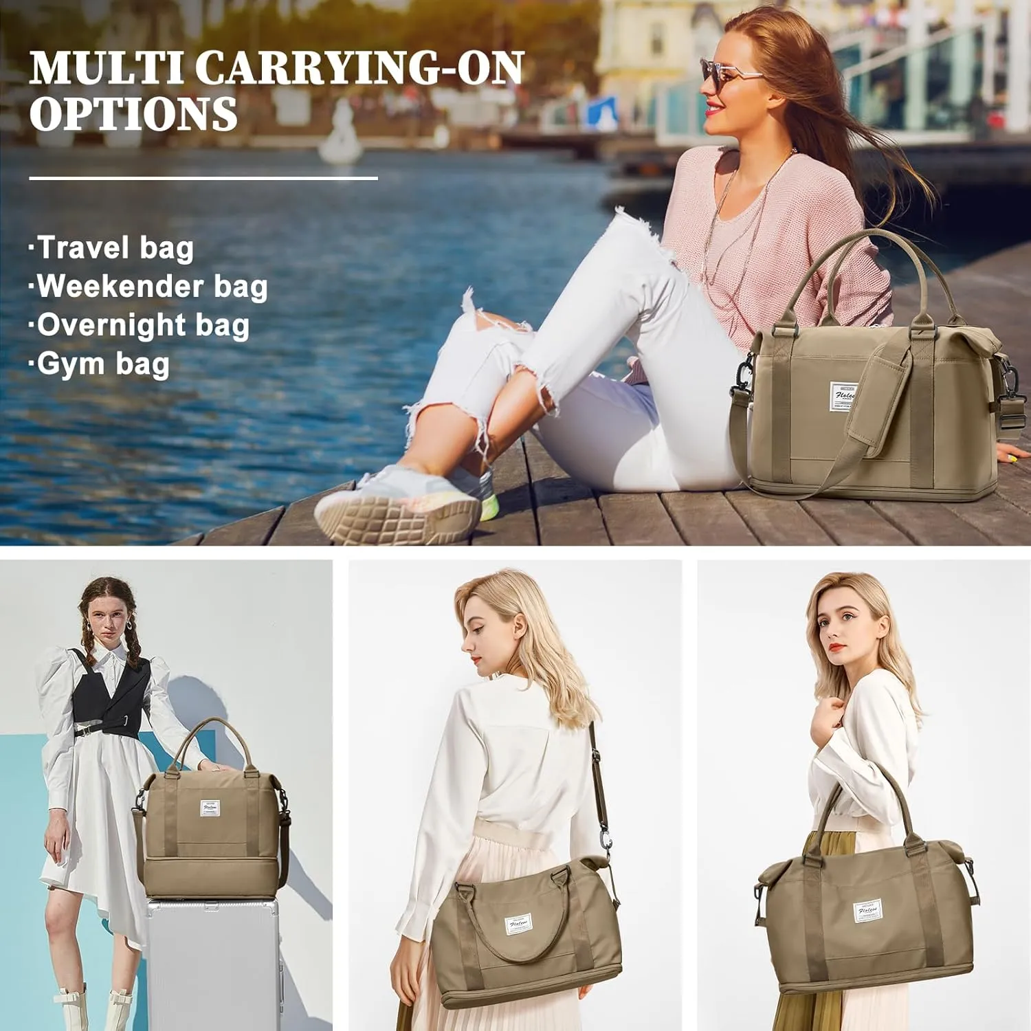 Weekender Bags for Women,Personal Item Travel Bag,Overnight Travel Duffel Bag with Expandable Shoes Compartment & Wet Pocket