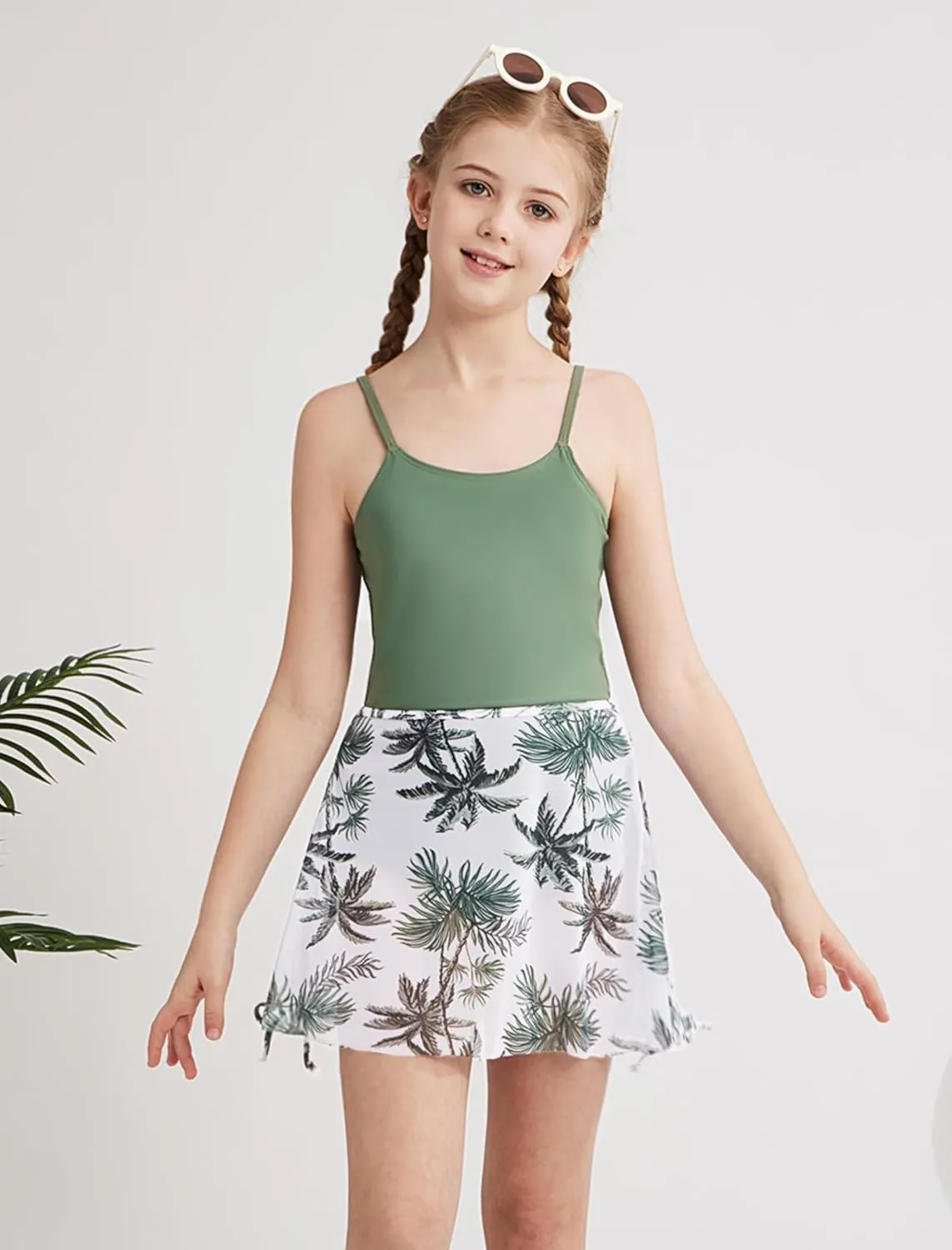 Weixinbuy Girl's One Piece Swimsuits with Mesh Skirt Bathing Suits Swimwear with Cover Up for Girls 9-16 Years