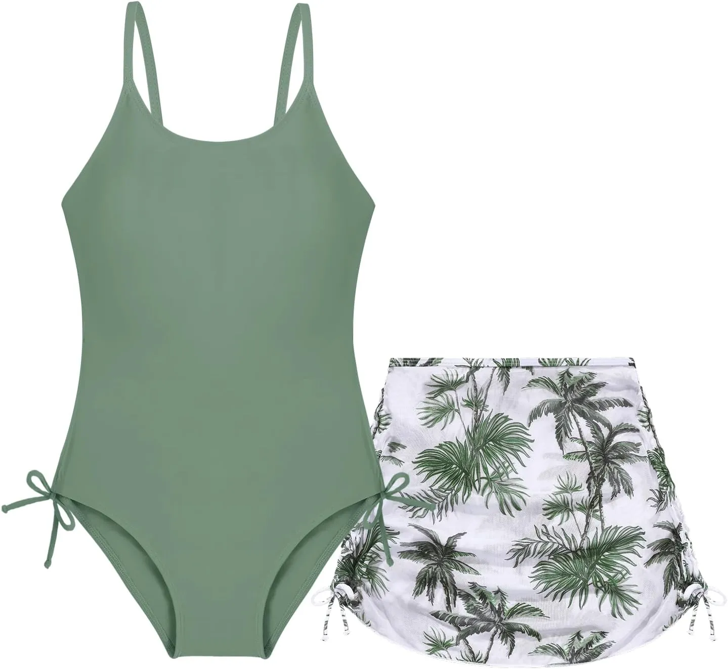 Weixinbuy Girl's One Piece Swimsuits with Mesh Skirt Bathing Suits Swimwear with Cover Up for Girls 9-16 Years
