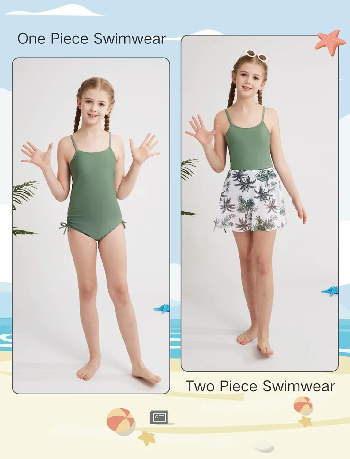 Weixinbuy Girl's One Piece Swimsuits with Mesh Skirt Bathing Suits Swimwear with Cover Up for Girls 9-16 Years