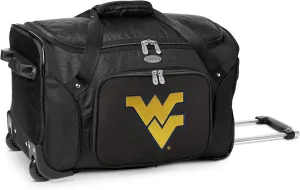 West Virginia University Mountaineers Lightweight 22-inch Wheeled Duffel Bag with Telescopic Handle - Perfect Overnight Bag for Travel, Weekend Getaways, Airports, Gym, and Commuting