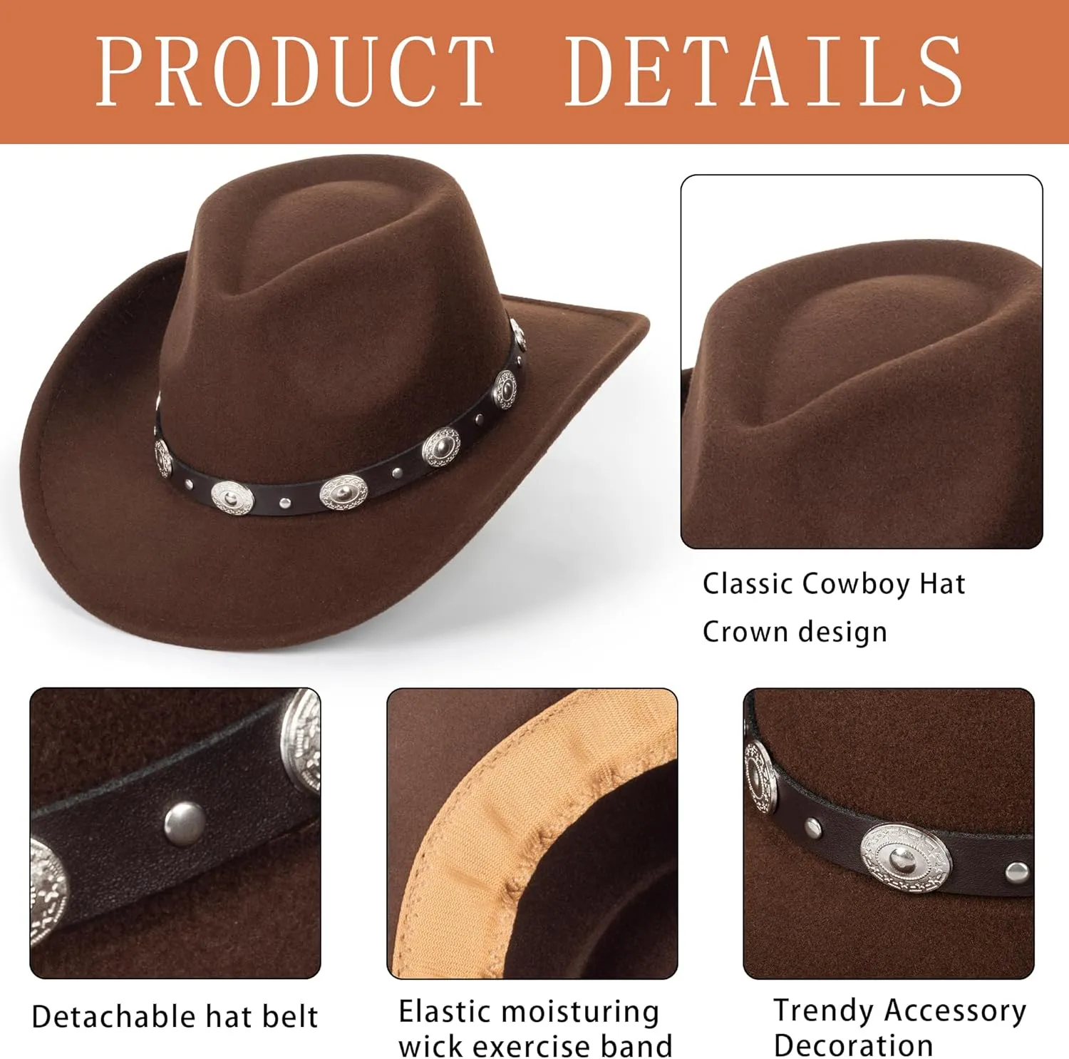 Western Cowboy Hat for Kids Toddler Girls Boys-Felt Fedora Cowgirls for 2-6 Years Old