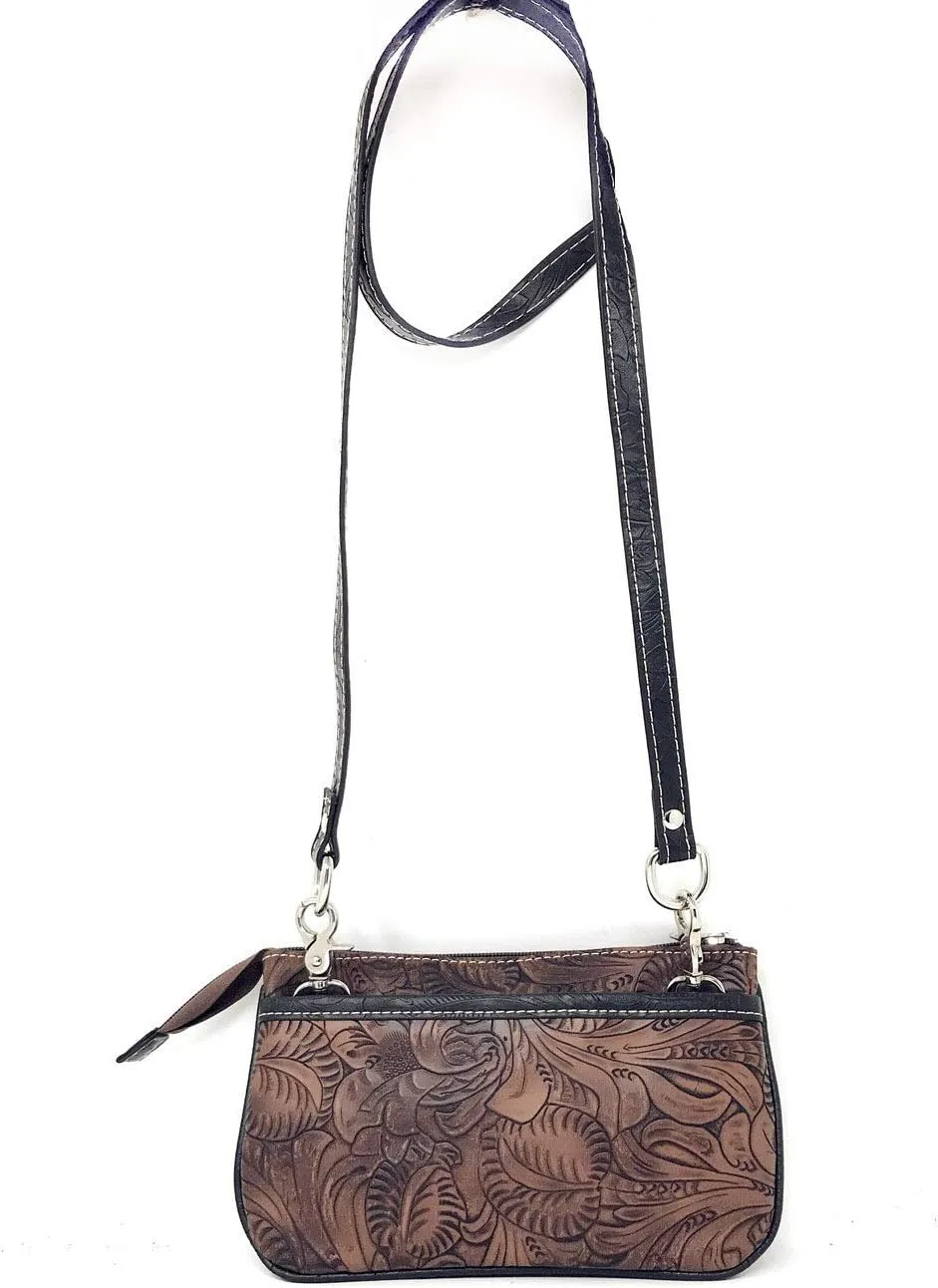Western Feather Country Rhinestone Concho Laser Cut Wallet Cross Body Clutch Bag Purse