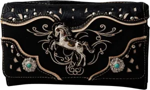 Western Horse Equestrian Embroidery Tooling Crossbody Wristlet Clutch Wallet