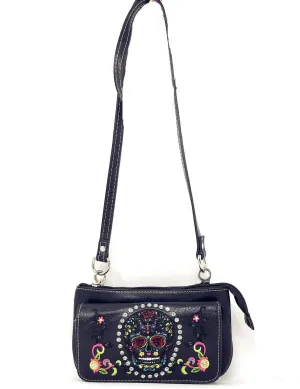 Western Rhinestone Embroidery Wallet Crossbody Clutch Bag Purse in Multi-Way