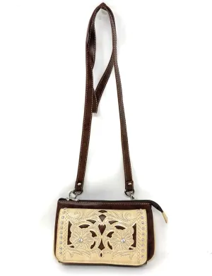 Western Rhinestone Embroidery Wallet Crossbody Clutch Bag Purse in Multi-Way
