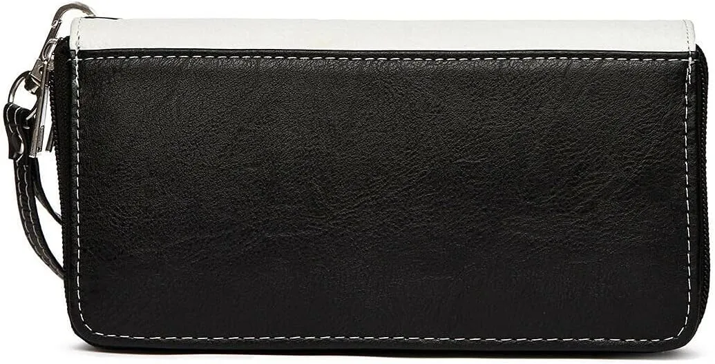 Western Style Butterfly Rhinestone Concho Studded Embroidered Floral Country Wrist Strap Women Wristlet Double Zip Wallet (Black)