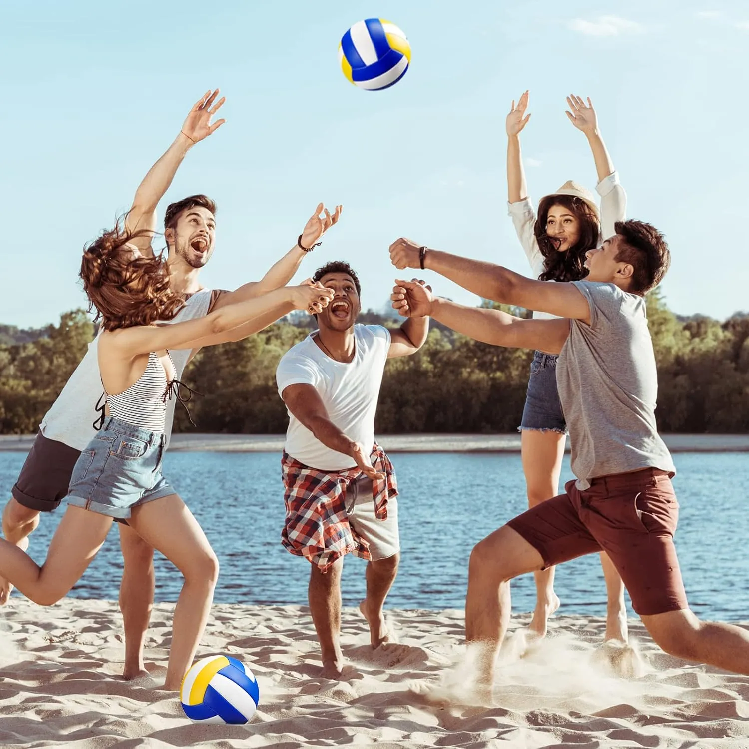 Wettarn 12 Pcs Official Size 5 Volleyballs Bulk Soft Recreational Volleyballs with Pump Regulation Size for Beginner Indoor Outdoor Beach Gym Pool Sand Sport