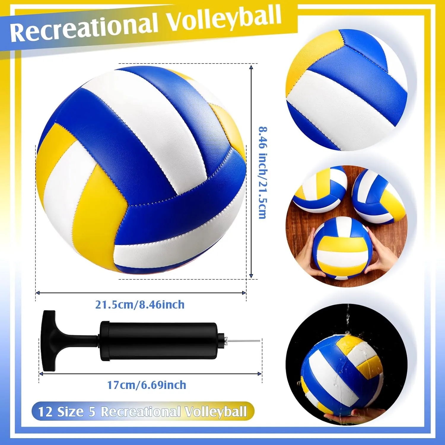 Wettarn 12 Pcs Official Size 5 Volleyballs Bulk Soft Recreational Volleyballs with Pump Regulation Size for Beginner Indoor Outdoor Beach Gym Pool Sand Sport