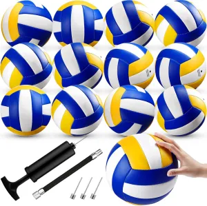 Wettarn 12 Pcs Official Size 5 Volleyballs Bulk Soft Recreational Volleyballs with Pump Regulation Size for Beginner Indoor Outdoor Beach Gym Pool Sand Sport