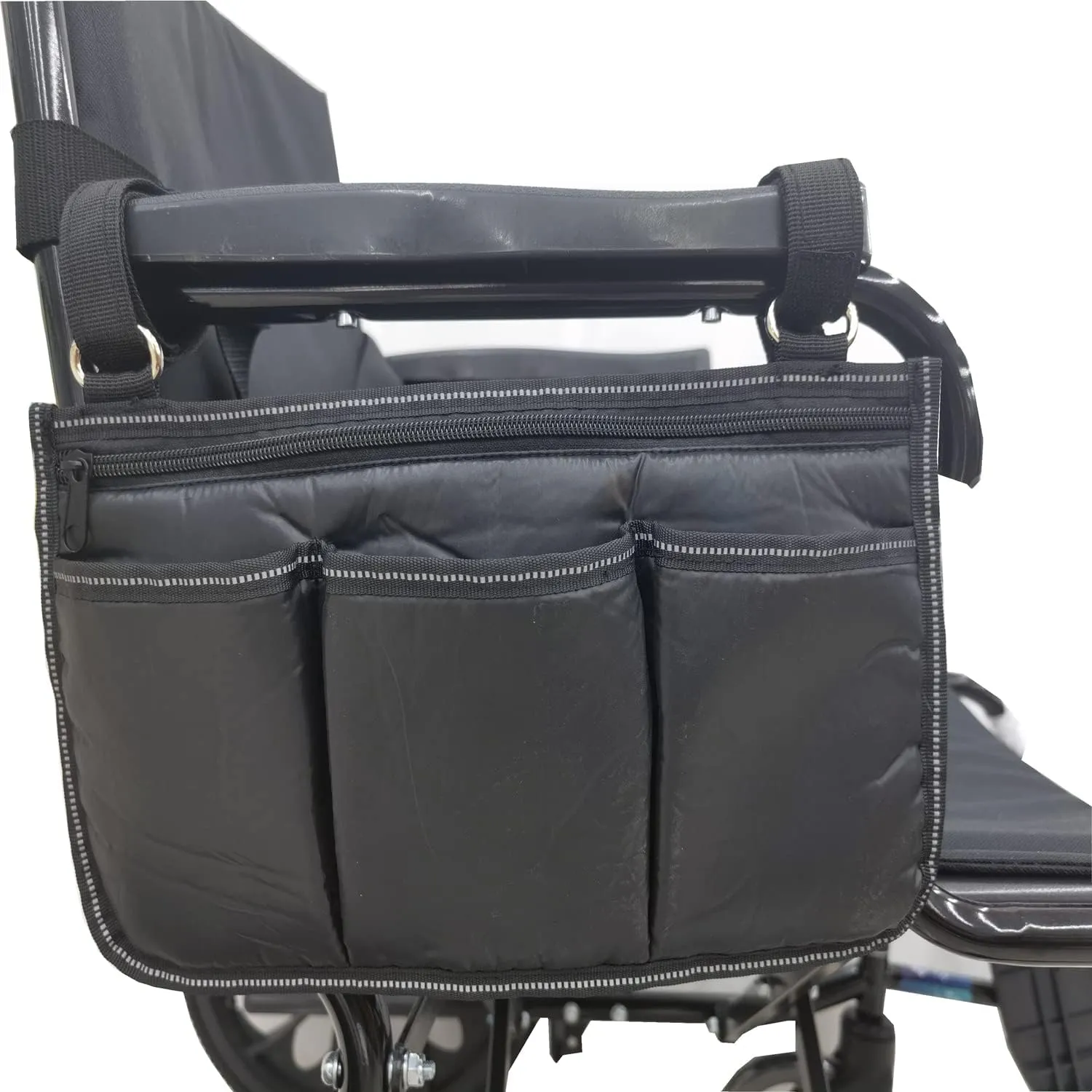 Wheelchair Side Organizer Storage Bag Wheelchair Armrest Accessories with Cup Holder and Reflective Strips Waterproof Walker Pouches