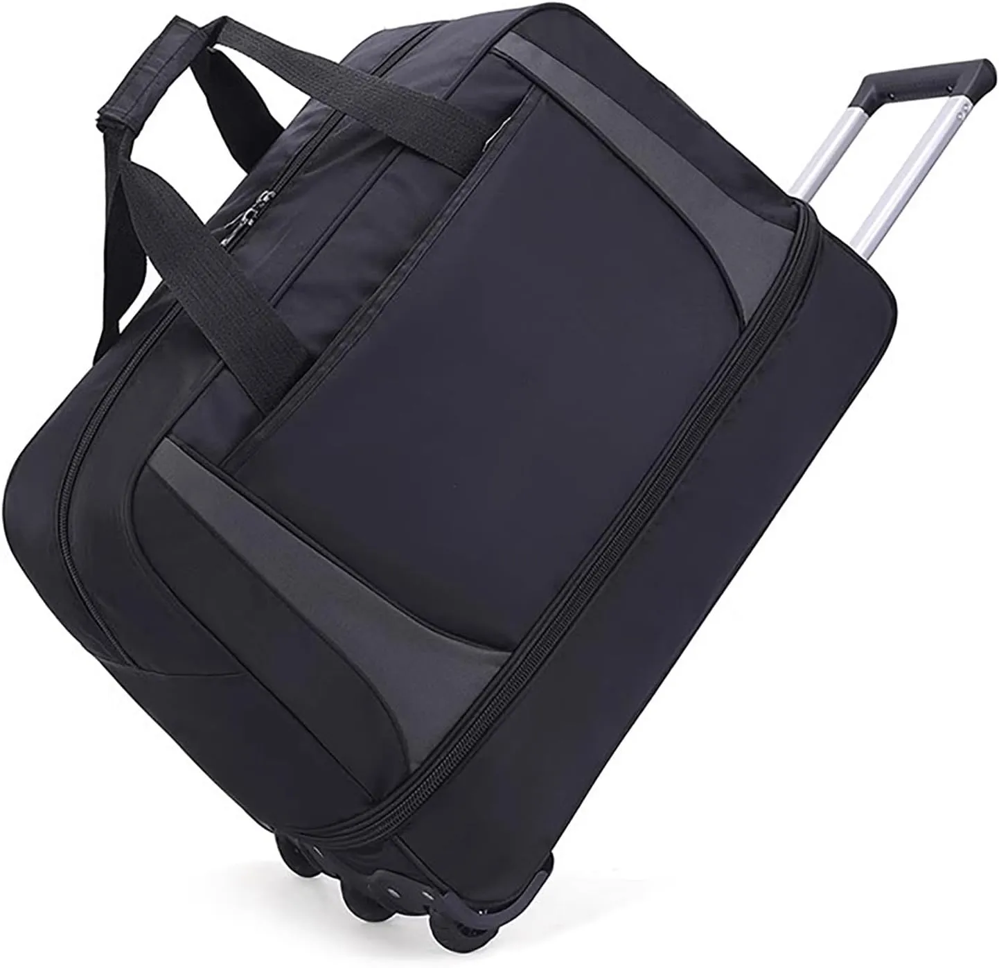 Wheeled Duffle Bag Large Capacity Foldable Travel Luggage with Telescopic Handle, Oxford Fabric Carry-On, Storage for Blankets Weekender Moving Storage(Black,Large)