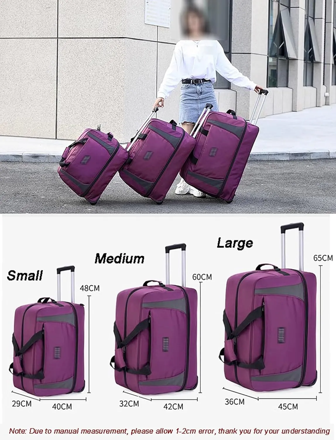 Wheeled Duffle Bag Large Capacity Foldable Travel Luggage with Telescopic Handle, Oxford Fabric Carry-On, Storage for Blankets Weekender Moving Storage(Black,Large)