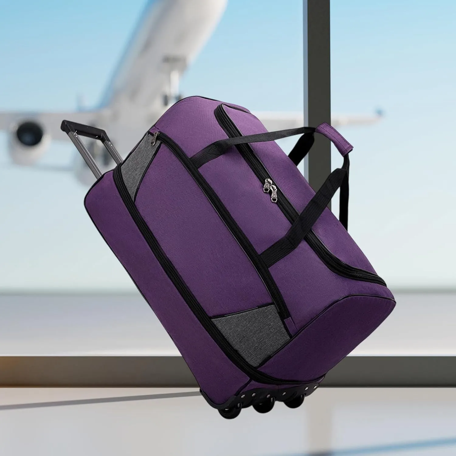 Wheeled Travel Duffel Bag with Compartments for Carrying Clothes, Purple M
