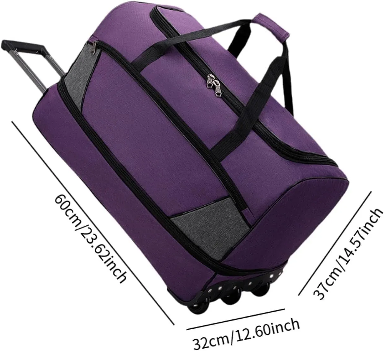 Wheeled Travel Duffel Bag with Compartments for Carrying Clothes, Purple M