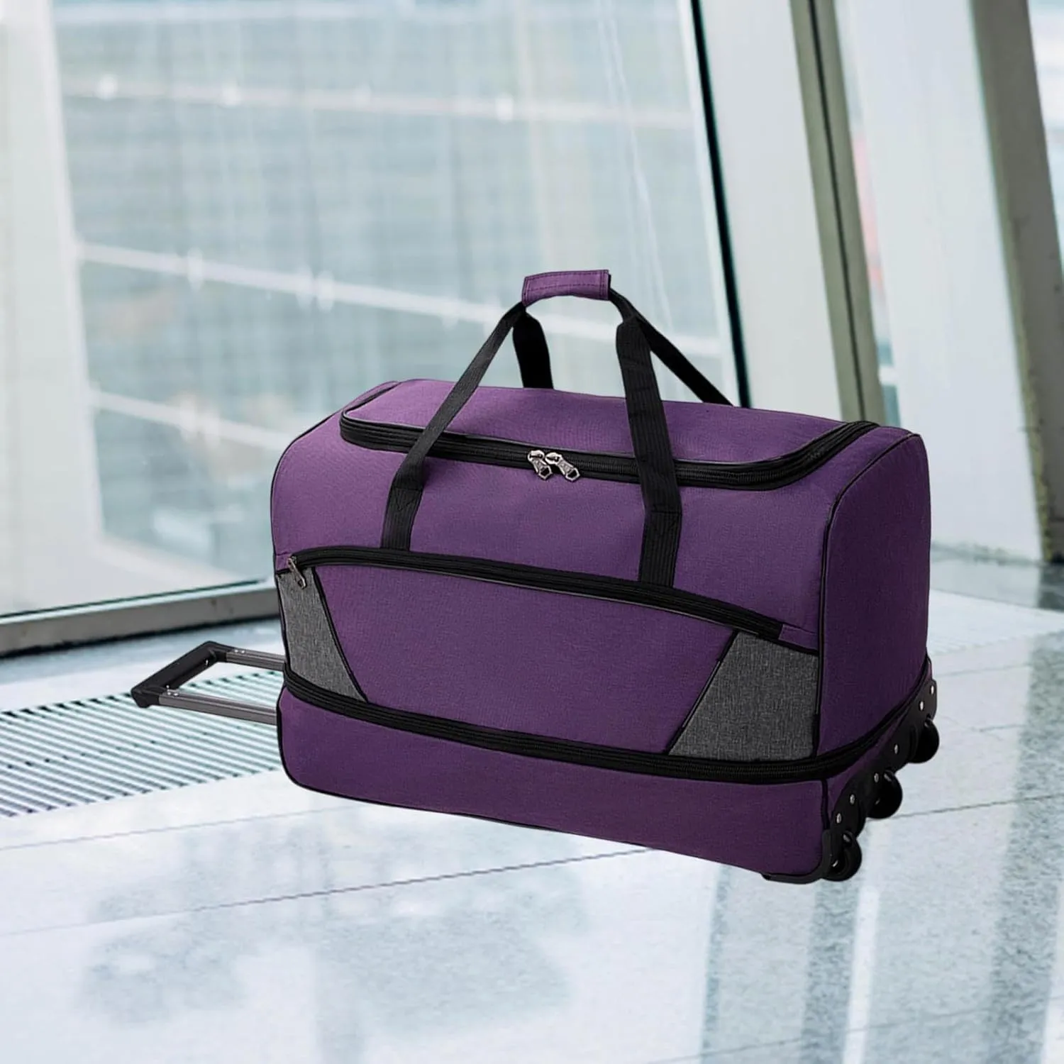 Wheeled Travel Duffel Bag with Compartments for Carrying Clothes, Purple M