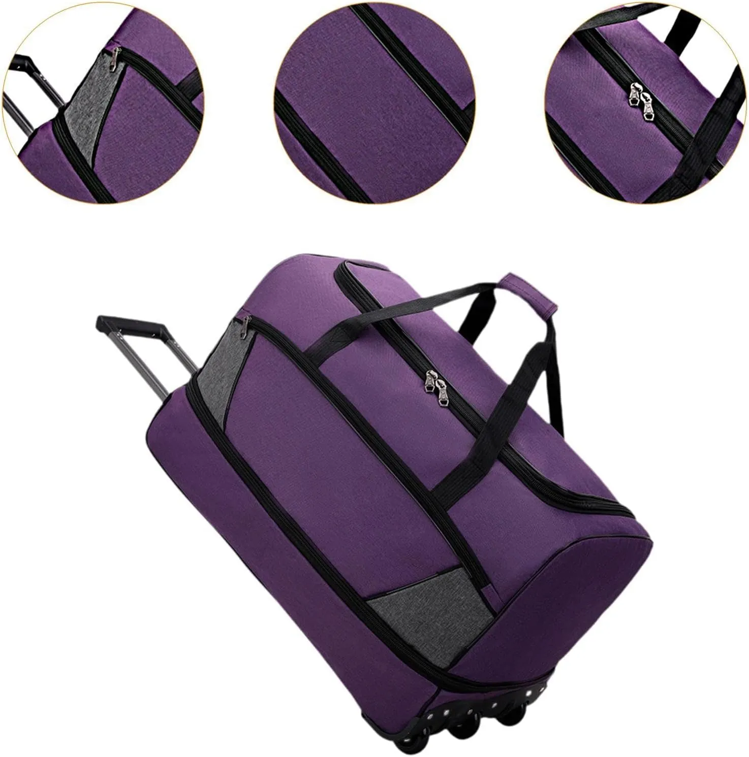 Wheeled Travel Duffel Bag with Compartments for Carrying Clothes, Purple M