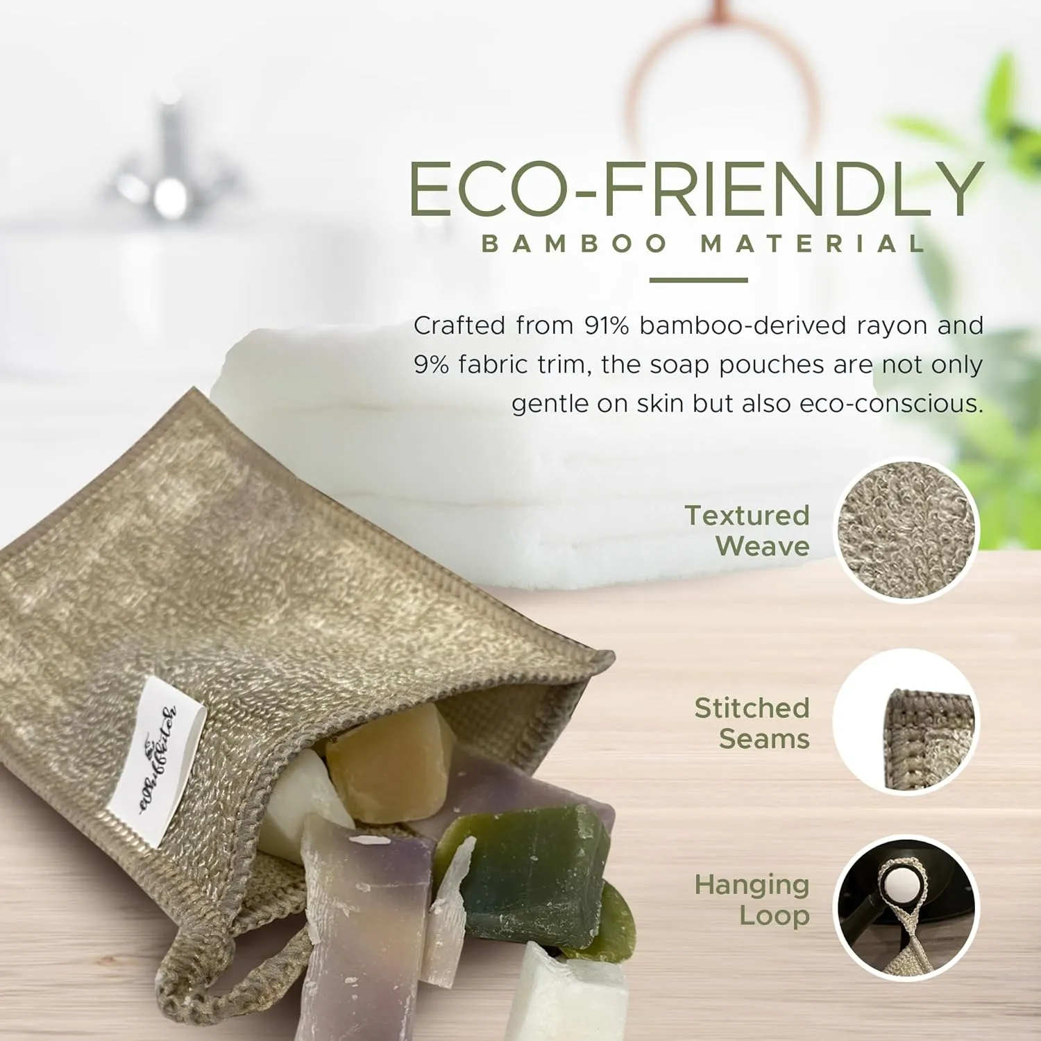 Whiffkitch Soap Pouch 5-Pack – Versatile Holder & Saver Set, Travel Soap Bags – Exfoliating Mesh Pouch, Bamboo Fiber Soap Saver Bags for Shower & Bath, 4x5 inches