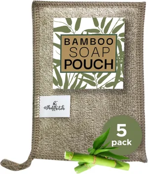 Whiffkitch Soap Pouch 5-Pack – Versatile Holder & Saver Set, Travel Soap Bags – Exfoliating Mesh Pouch, Bamboo Fiber Soap Saver Bags for Shower & Bath, 4x5 inches