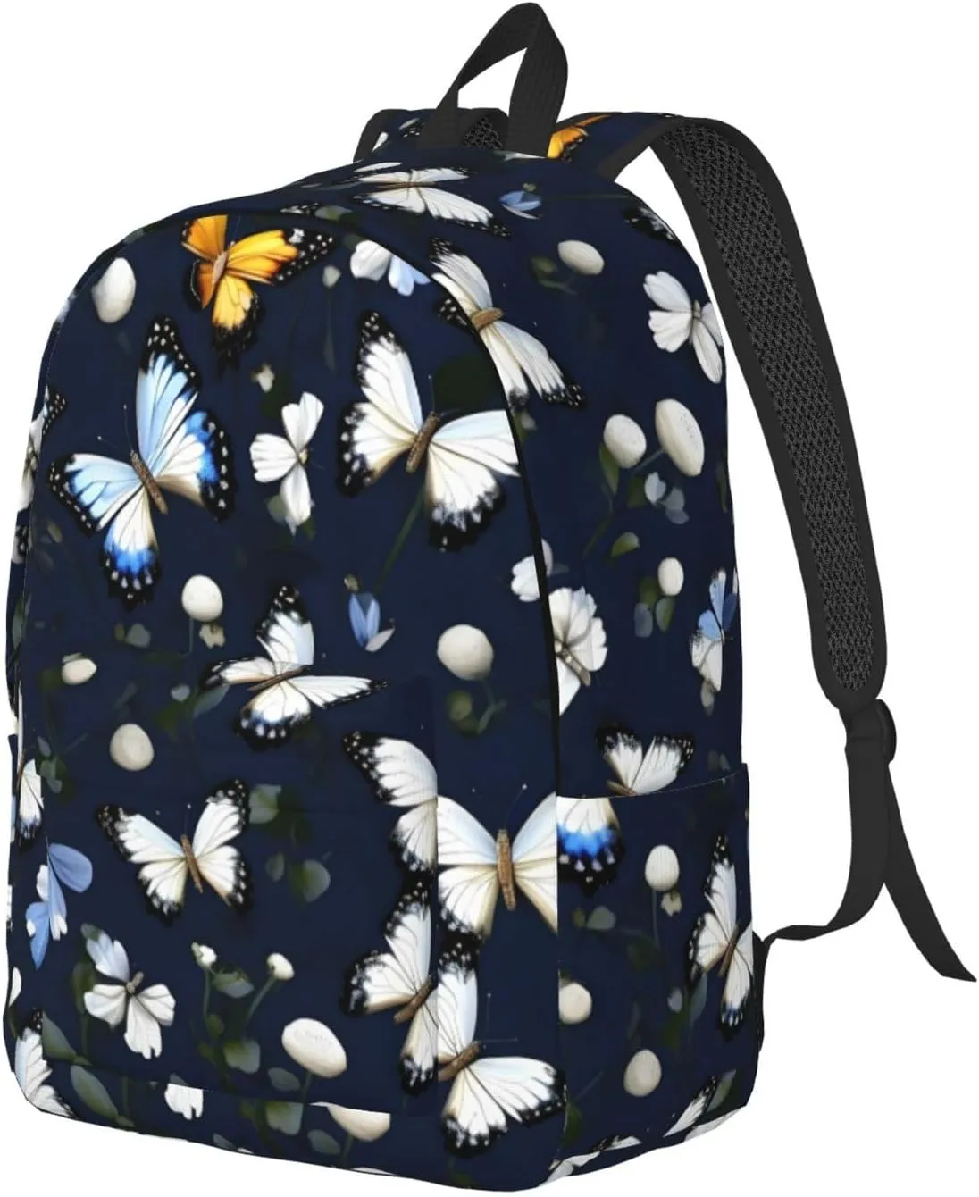White Blooms With Blue Butterflies Canvas Casual Lightweight Duffel Bag, Fashion Duffel Bag, Casual Daypack, Unisex Travel Backpack