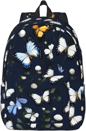White Blooms with Blue Butterflies Canvas Casual Lightweight Duffel Bag, Fashion Duffel Bag, Unisex Travel Backpack