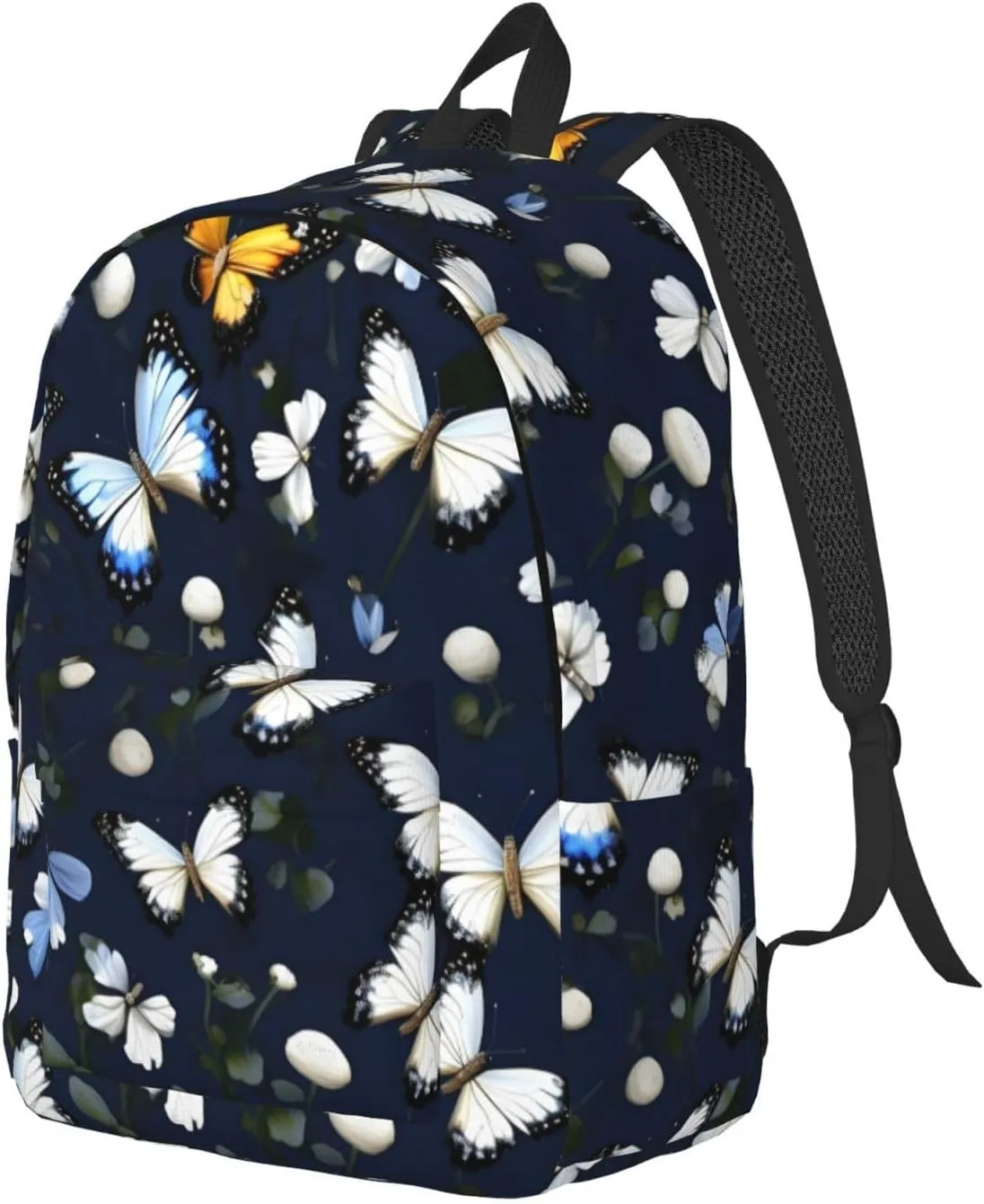 White Blooms with Blue Butterflies Canvas Casual Lightweight Duffel Bag, Fashion Duffel Bag, Unisex Travel Backpack