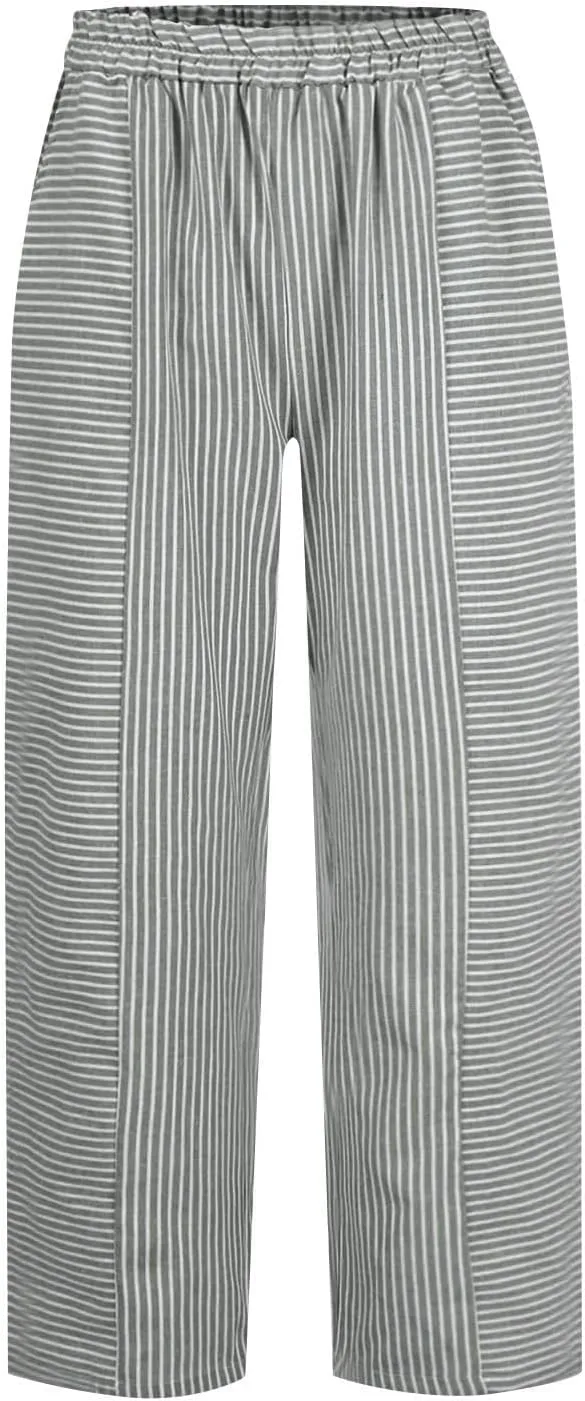 White Linen Pants Women Elastic Pants Long Drawstring Linen Women Waist Cotton Casual Slit Trouser Legs Pants