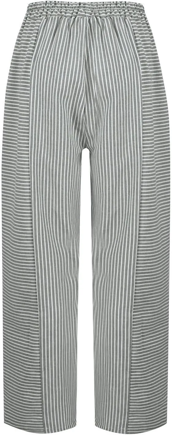 White Linen Pants Women Elastic Pants Long Drawstring Linen Women Waist Cotton Casual Slit Trouser Legs Pants