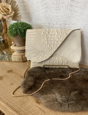 White/Gold Croc with White Hide Flap Clutch/Crossbody