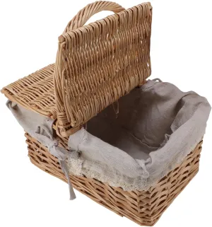 Wicker Picnic Basket with Liner, Woven Willow Picnic Hamper with Handle & Lid, Empty Easter Basket, Storage Basket for Picnic, Camping, Outdoor, Wedding, Easter Egg & Candy (Daisy)