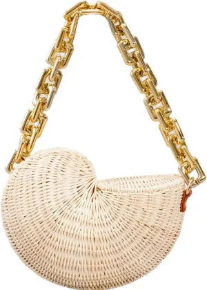 Wicker Woven Handbag Rattan Conch Bag Summer Beach Bag Fashion Small Purse for Women Girls Vacation Travel Camping