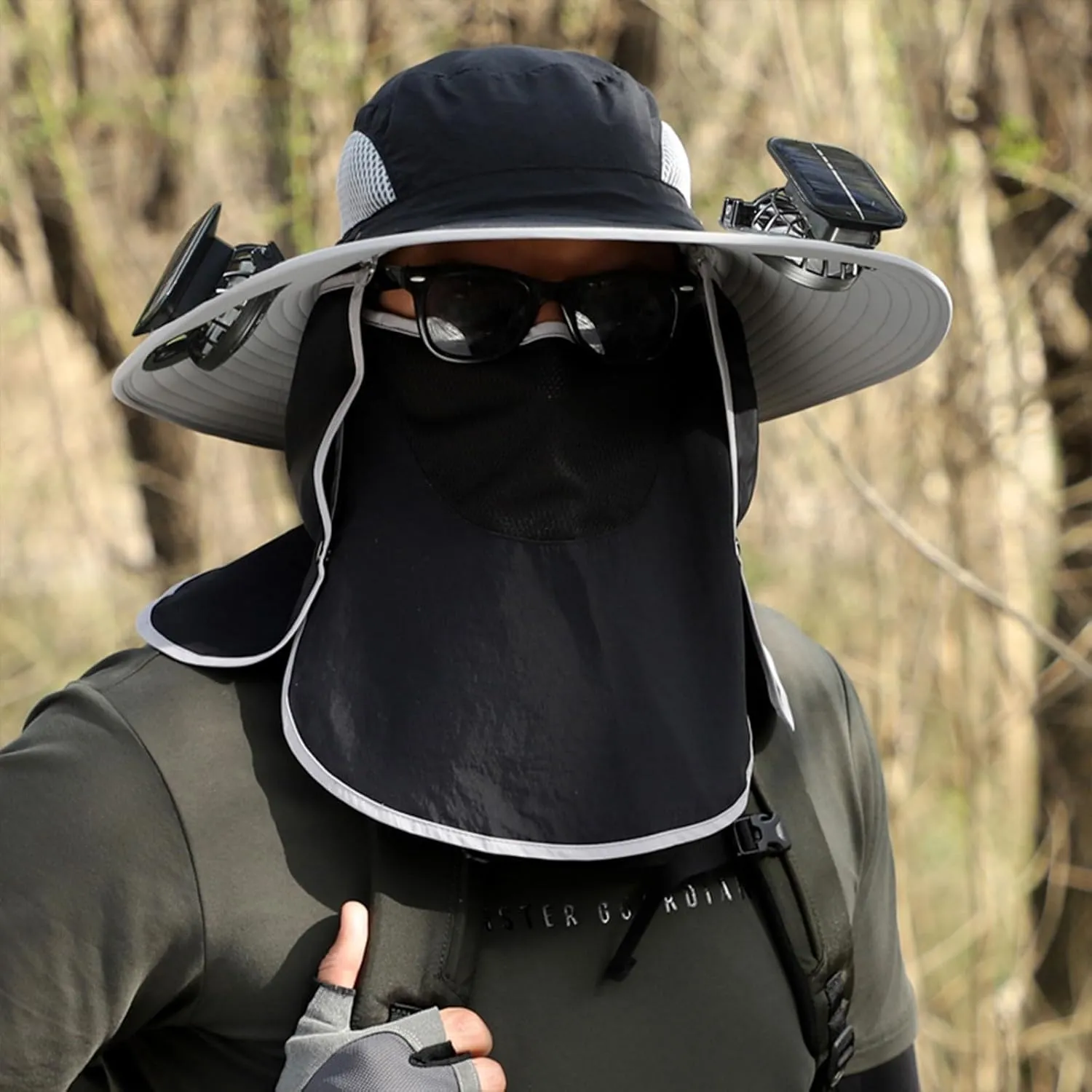 Wide Brim Solar Fan Outdoor Fishing Hat-Solar & USB Charging, Solar Fan Hat, Waterproof Hat with Solar Fan Built