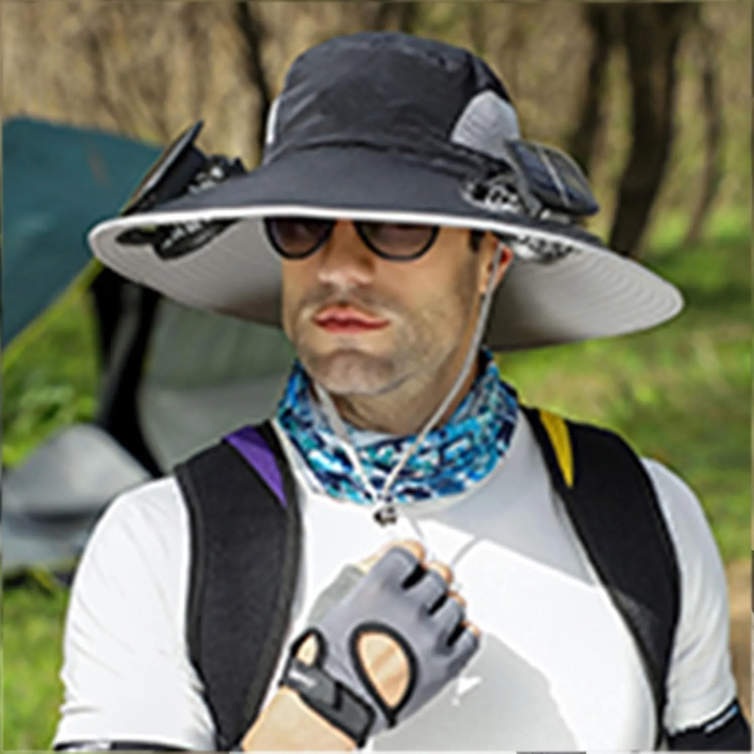 Wide Brim Solar Fan Outdoor Fishing Hat-Solar & USB Charging, Solar Fan Hat, Waterproof Hat with Solar Fan Built